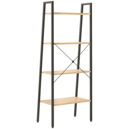 vidaXL 4 Shelf Light Brown Wood and Steel Freestanding Bookcase - Wilko - thumbnail 5