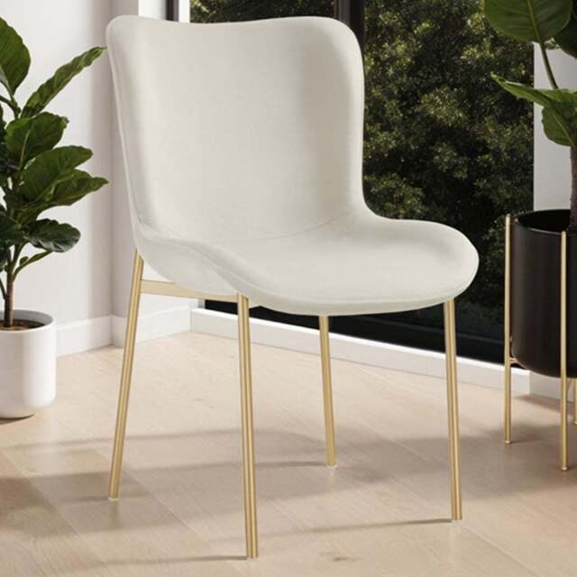 tectake Tessa Set of 4 Beige and Gold Velvet Padded Dining Chair - Cream - Wilko - image 1