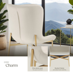 tectake Tessa Set of 4 Beige and Gold Velvet Padded Dining Chair - Cream - Wilko - thumbnail 7