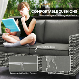 Outsunny 2 Seater Light Grey Cushion Rattan Garden Sofa - Wilko - thumbnail 7