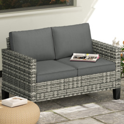 Outsunny 2 Seater Light Grey Cushion Rattan Garden Sofa - Wilko - thumbnail 1