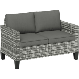 Outsunny 2 Seater Light Grey Cushion Rattan Garden Sofa - Wilko - thumbnail 3