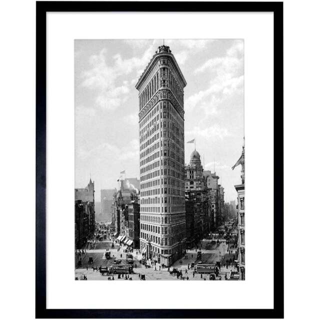 Wee Blue Coo Black and White NY 1903 Old Flat Iron Building Photo Framed Wall Art Print 30 x 41cm - Size: 43.3 x 33.3 x 1.5cm - Grey - Wilko - image 1