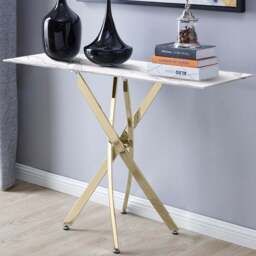Furniturebox Tavalo White Marble Effect Console Table with Gold Legs - Size: 40 x 120 x 78cm - Wilko - thumbnail 1