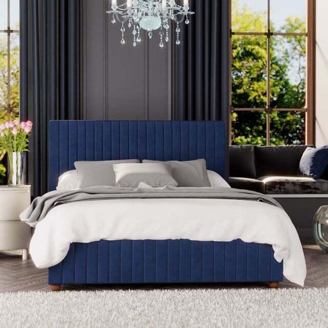 Laurence Llewelyn Bowen Estella Super King Size Navy Plush Velvet Ottoman Bed - Blue - Laurence Llewelyn-Bowen - Wilko