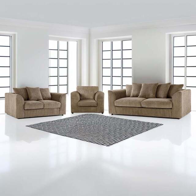 Luxor 6 Seater Coffee Jumbo Cord Scatter Back Sofa Suite - Cream - Wilko - image 1