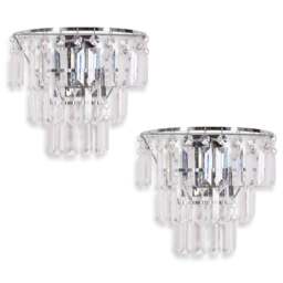 ValueLights Kelsks Clear Acrylic Jewel Droplet Chrome Wall Light with LED Bulb 2 Pack - Size: 22.5 x 25 x 12.5cm - Silver - Wilko