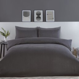 Pimlico Satin Stripe Duvet Set - Charcoal/Double - Wilko