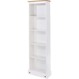 Corona 5 Shelf White Washed Wax Finish Tall Narrow Bookcase - Wilko - thumbnail 4