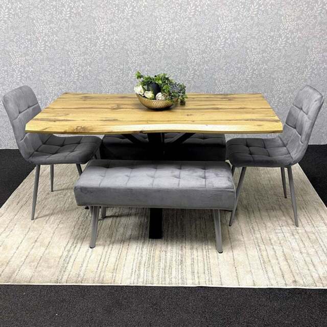 Kosy Koala 6 Seater Velvet Wooden Rectangle Dining Set with Bench Grey - Multi - Wilko - image 1
