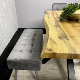 Kosy Koala 6 Seater Velvet Wooden Rectangle Dining Set with Bench Grey - Multi - Wilko - thumbnail 3