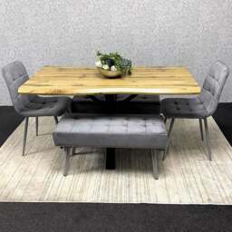 Kosy Koala 6 Seater Velvet Wooden Rectangle Dining Set with Bench Grey - Multi - Wilko - thumbnail 1