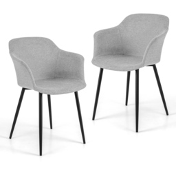 Costway Set of 2 Off White Ergonomic Backrest Dining Chair with Wide Armrest - Cream - Wilko - thumbnail 3