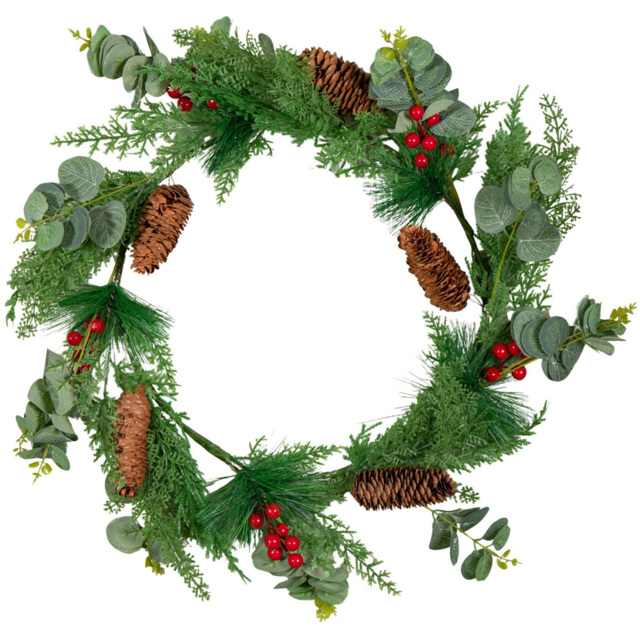 Samuel Alexander Eucalyptus Wreath with Red Berries and Pinecones 50cm - Size: 50 x 50 x 5cm - Red / Green - Wilko - image 1