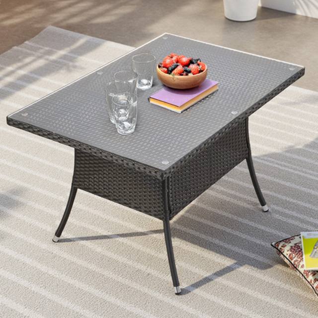 Living and Home Garden Rattan Rectangular Table with Parasol Hole - Size: 72 x 150 x 90cm - Black - Wilko - image 1