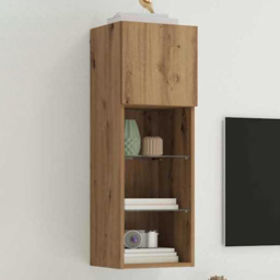 vidaXL Single Door 3 Shelf Artisan Oak Wall Mounted LED TV Unit - Size: 152.5 x 64 x 35cm - Brown - Wilko
