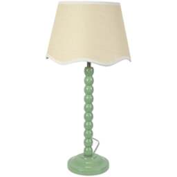 ValueLights Bobbins Linen Scallop White Edge Shade Sage Green LED Table Lamp - Wilko