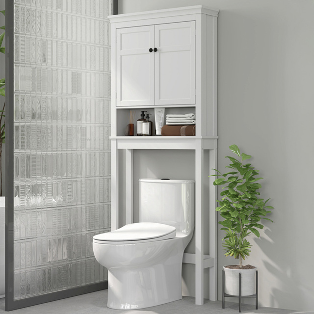 HOMCOM 2 Door Single Shelf Freestanding Over Toilet Storage Cabinet - Size: 175 x 20 x 70cm - White - Wilko - image 1
