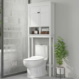 HOMCOM 2 Door Single Shelf Freestanding Over Toilet Storage Cabinet - Size: 175 x 20 x 70cm - White - Wilko