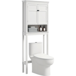 HOMCOM 2 Door Single Shelf Freestanding Over Toilet Storage Cabinet - Size: 175 x 20 x 70cm - White - Wilko - thumbnail 3