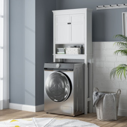 HOMCOM 2 Door Single Shelf Freestanding Over Toilet Storage Cabinet - Size: 175 x 20 x 70cm - White - Wilko - thumbnail 5