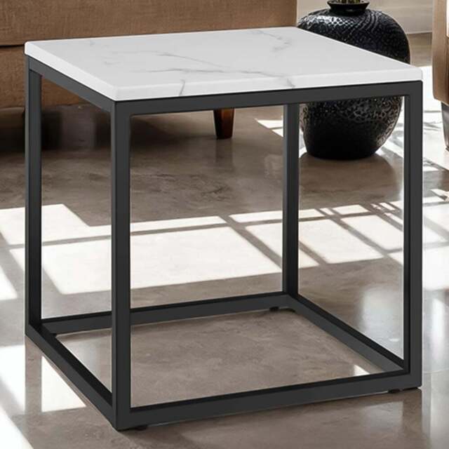 tectake Alysia Black and White Marble Top Square Side Table - Size: 47.5 x 45 x 45cm - Wilko - image 1