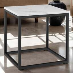 tectake Alysia Black and White Marble Top Square Side Table - Size: 47.5 x 45 x 45cm - Wilko