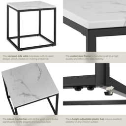 tectake Alysia Black and White Marble Top Square Side Table - Size: 47.5 x 45 x 45cm - Wilko - thumbnail 5