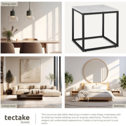 tectake Alysia Black and White Marble Top Square Side Table - Size: 47.5 x 45 x 45cm - Wilko - thumbnail 4