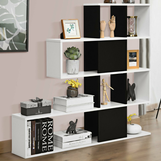 Costway 4 Shelf Black and White Bookcase - Multi - Wilko - image 1