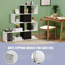 Costway 4 Shelf Black and White Bookcase - Multi - Wilko - thumbnail 7