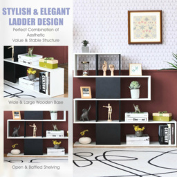 Costway 4 Shelf Black and White Bookcase - Multi - Wilko - thumbnail 6