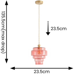 ValueLights Lane 5 Tier Pink Glass Shade Brushed Gold Single LED Ceiling Pendant Light - Size: 135.5 x 23.5 x 23.5cm - Wilko - thumbnail 7