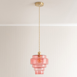 ValueLights Lane 5 Tier Pink Glass Shade Brushed Gold Single LED Ceiling Pendant Light - Size: 135.5 x 23.5 x 23.5cm - Wilko - thumbnail 6