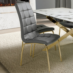 Shankar Jenner Set of 2 Grey and Gold Leather Effect Dining Chair - Wilko