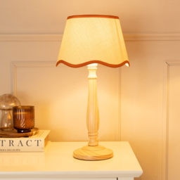 ValueLights Victoria Linen Scallop Rust Edge Shade Light Wood Table Lamp - Cream - Wilko - thumbnail 3