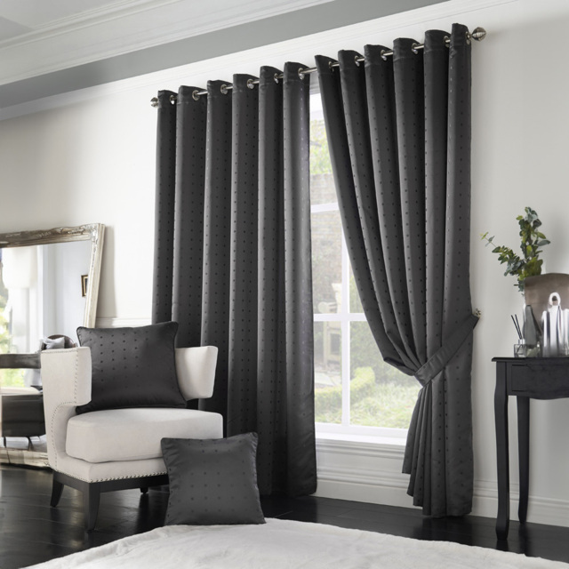 Alan Symonds Madison Charcoal Ring Top Curtain 229 x 183cm - Size: W 229 x D 183cm - Grey - Wilko - image 1