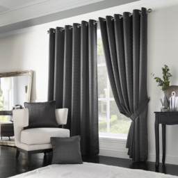 Alan Symonds Madison Charcoal Ring Top Curtain 229 x 183cm - Size: W 229 x D 183cm - Grey - Wilko