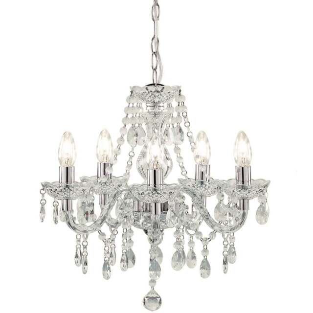 Kliving Tuscany 5 Light Clear Acrylic Droplets Ceiling Chandelier - Size: 46 x 45 x 45cm - Wilko - image 1