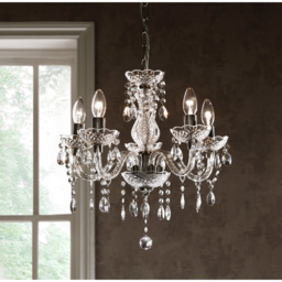 Kliving Tuscany 5 Light Clear Acrylic Droplets Ceiling Chandelier - Size: 46 x 45 x 45cm - Wilko - thumbnail 4