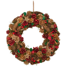 Samuel Alexander Red Wreath with Berries and Pinecones 50cm - Size: 50 x 50 x 50cm - Wilko