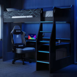 Recoil Ultimate Small Double Charcoal and Neon Blue Gaming High Sleeper Bed with LED - Flair - Wilko - thumbnail 1