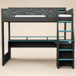 Recoil Ultimate Small Double Charcoal and Neon Blue Gaming High Sleeper Bed with LED - Flair - Wilko - thumbnail 4