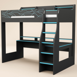 Recoil Ultimate Small Double Charcoal and Neon Blue Gaming High Sleeper Bed with LED - Flair - Wilko - thumbnail 3