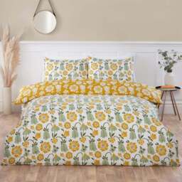 Serene Victorian Bloom Double Green Microfibre Fabric Reversible Duvet Cover Set - Wilko