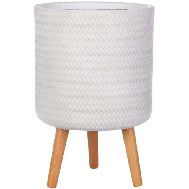 wilko Plaited Style White Indoor Cylinder Plant Pot with Legs 46cm - Instadecor - image 1