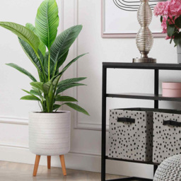 wilko Plaited Style White Indoor Cylinder Plant Pot with Legs 46cm - Instadecor - thumbnail 5