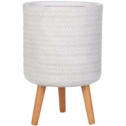 wilko Plaited Style White Indoor Cylinder Plant Pot with Legs 46cm - Instadecor - thumbnail 1