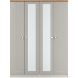 Crowndale Sussex 4 Door Grey Ash and Bardolino Oak Tall Mirror Wardrobe Ready Assembled - Grey Ash & Bardolino Oak - Wilko - thumbnail 3