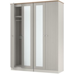 Crowndale Sussex 4 Door Grey Ash and Bardolino Oak Tall Mirror Wardrobe Ready Assembled - Grey Ash & Bardolino Oak - Wilko - thumbnail 5